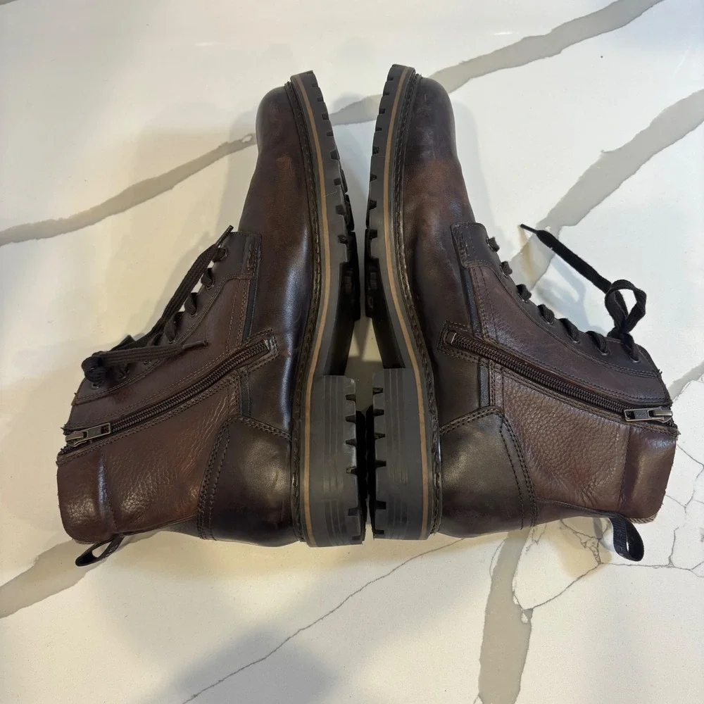 Steve Madden P-SAAL Mens Brown Leather Lace Up Side Zip Combat Boots Size 13 D